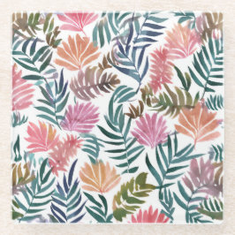 Posavasos De Vidrio Hojas Botánicas Acuarela | Floral Colorido Lindo