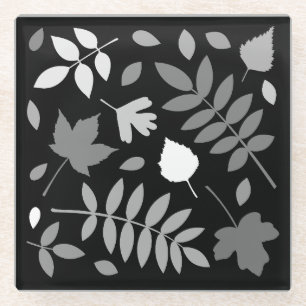 Posavasos De Vidrio Hojas caídas Diseñar el negro blanco gris