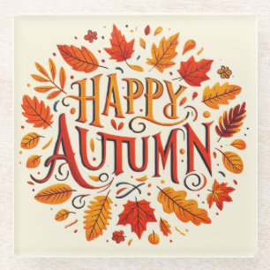 Posavasos De Vidrio hojas clásicas y otoño feliz