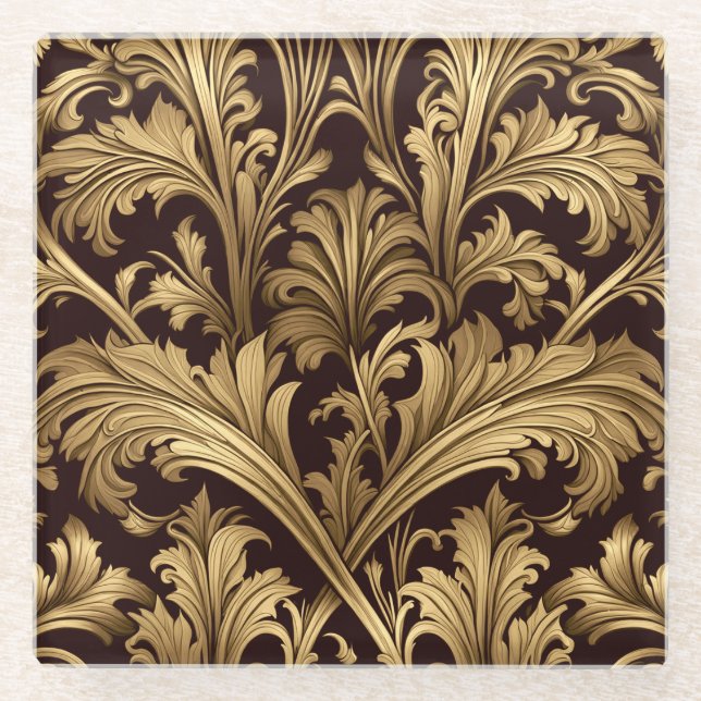 Posavasos De Vidrio Hojas de Acanthus (Tono de oro antiguo) (Anverso)