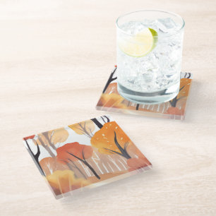 Posavasos De Vidrio Hojas de Acuarela de Bosque de Foliaje de Otoño