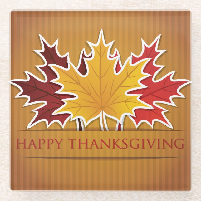 Posavasos De Vidrio Hojas de arce de Acción de Gracias (Anverso)