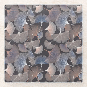 Posavasos De Vidrio Hojas de Ginkgo: elegante patrón natural.