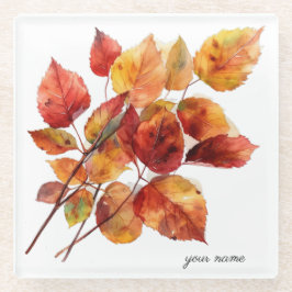 Posavasos De Vidrio Hojas de la cosecha dorada: acuarela de otoño, per