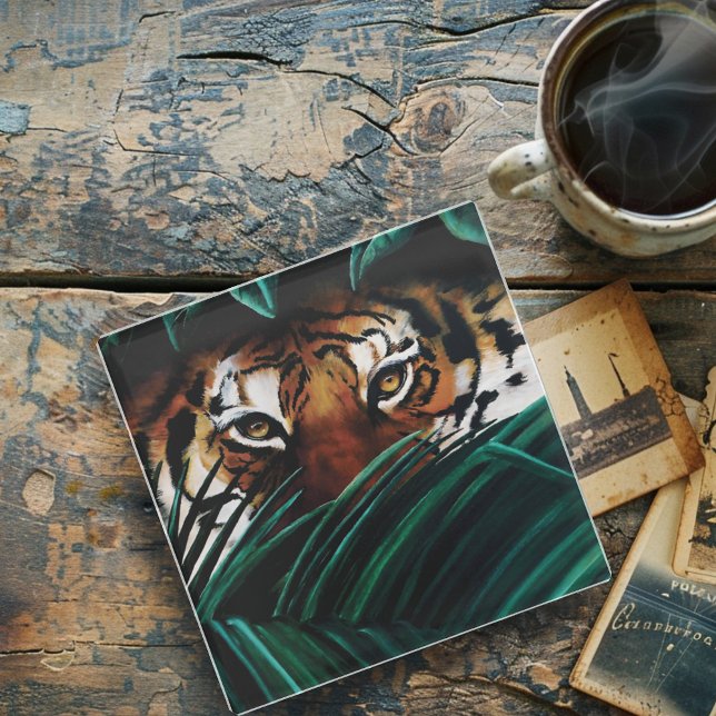 Posavasos De Vidrio Hojas de la selva verde tigre (Subido por el creador)