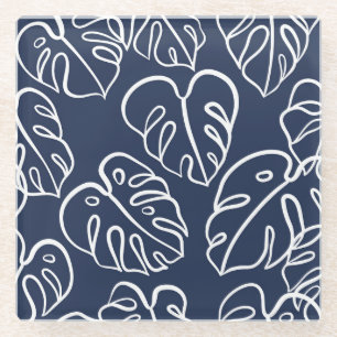 Posavasos De Vidrio Hojas de Monstera: Mano Vintage dibujada.