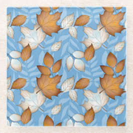 POSAVASOS DE VIDRIO HOJAS DE OTOÑO AZUL BLANCO