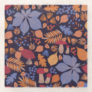 Posavasos De Vidrio Hojas de otoño, Ilustracion de champiñones vintage