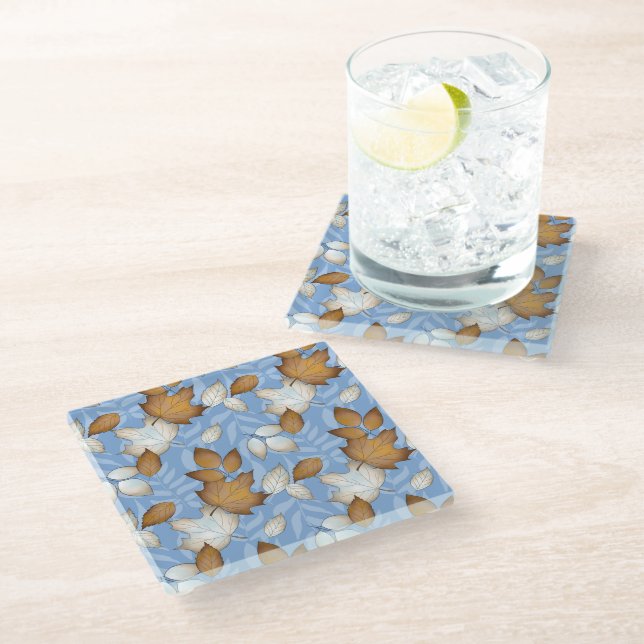 POSAVASOS DE VIDRIO HOJAS DE OTUÑO AZULES MARRONES BLANCAS (Angular)