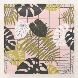 Posavasos De Vidrio hojas de palma tropical, verano elegante.