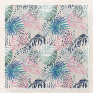 Posavasos De Vidrio Hojas de palma, tropicales, botánicas, hojas, jung