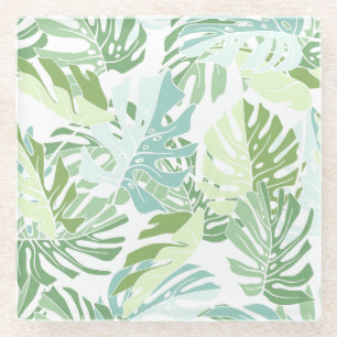 Posavasos De Vidrio Hojas de palma tropicales en colores pastel