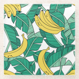 Posavasos De Vidrio Hojas de plátano: Patrón blanco de cosecha.