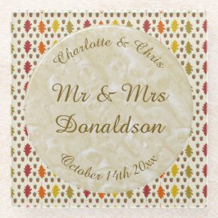 Posavasos De Vidrio Hojas de roble y maíz Personalizado Boda otoño