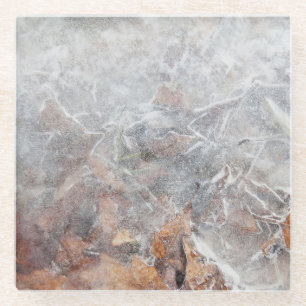 Posavasos De Vidrio Hojas en el hielo (oro)