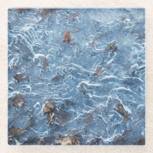Posavasos De Vidrio Hojas En Hielo (Azul)
