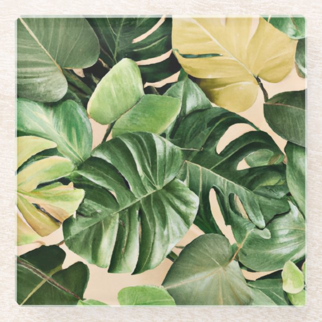 Posavasos De Vidrio Hojas florales/hawaianas/tropicales (Anverso)