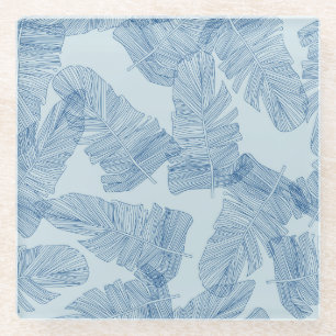 Posavasos De Vidrio Hojas Florales: Ilustraciones de la Línea Vintage.