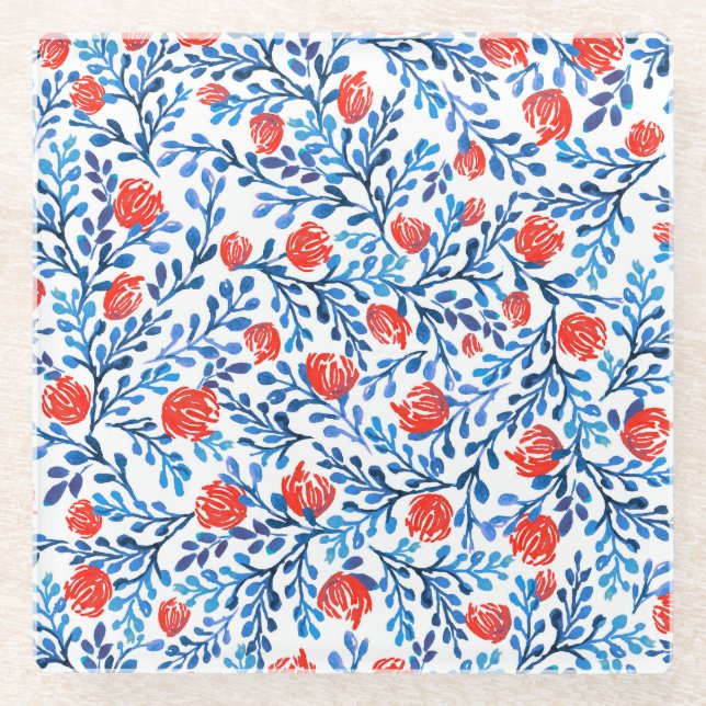 Posavasos De Vidrio Hojas Florales: Patrón de la Naturaleza sin Marea (Anverso)