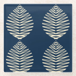 Posavasos De Vidrio Hojas geométricas | Azul marino y beige
