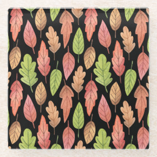 Posavasos De Vidrio Hojas otoñales de acuarela: patrón sin soldadura