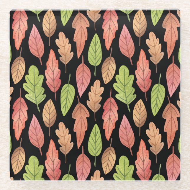 Posavasos De Vidrio Hojas otoñales de acuarela: patrón sin soldadura (Anverso)