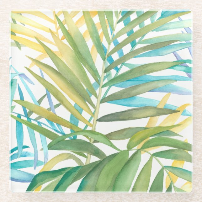 Posavasos De Vidrio Hojas tropicales de palmera (Anverso)