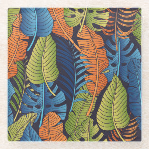 Posavasos De Vidrio Hojas tropicales, patrón floral sin costuras.