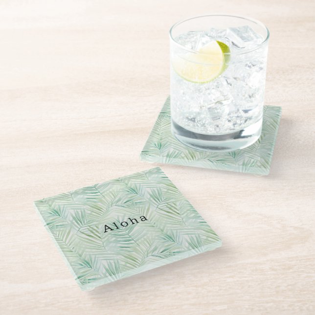 Posavasos De Vidrio Hojas Tropicales Verdes Aloha (Angular)