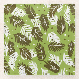 Posavasos De Vidrio Hojas Verdes Blancas: Patrón de Coníferas