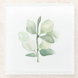 Posavasos De Vidrio Hojas verdes de eucalipto, delicado decorado paste