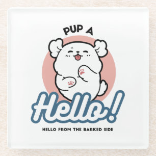 Posavasos De Vidrio ¡Hola! - Diseño feliz de Personalizados de perros