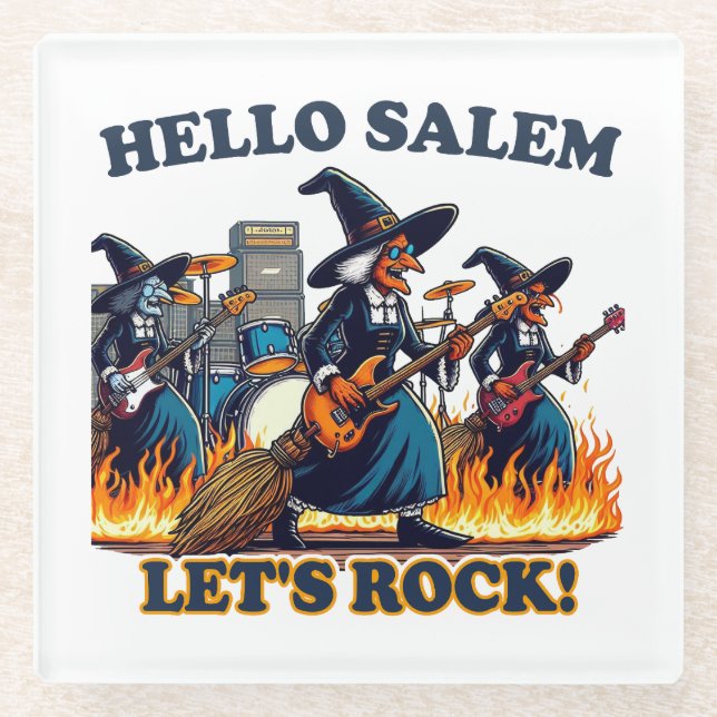 Posavasos De Vidrio Hola Salem Massachusetts Witch Rock Band (Anverso)