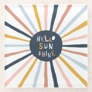 Posavasos De Vidrio Hola Sunshine: Colorida tipografía infantil