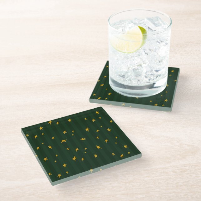 Posavasos De Vidrio Holiday Green Yellow Stripe Star Christmas  (Angular)