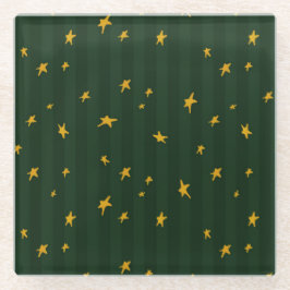 Posavasos De Vidrio Holiday Green Yellow Stripe Star Christmas 