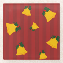 Posavasos De Vidrio Holiday Red Gold Stripe Bells Christmas