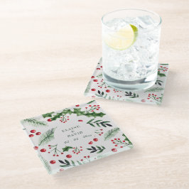Posavasos De Vidrio Holly Berries Navidades Boda de Invierno