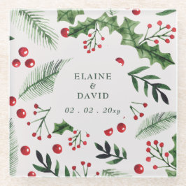 Posavasos De Vidrio Holly Berries Navidades Boda de Invierno