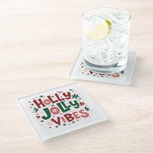 Holly Jolly Vibes Navidades Coaster