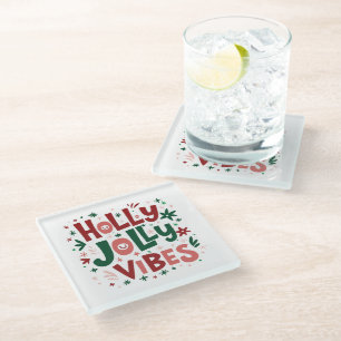 Posavasos De Vidrio Holly Jolly Vibes Navidades Coaster