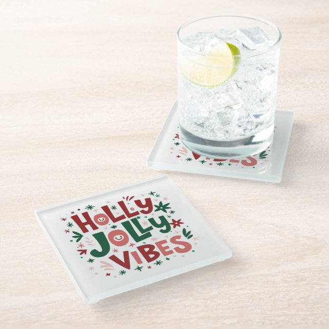 Posavasos De Vidrio Holly Jolly Vibes Navidades Coaster (Angular)