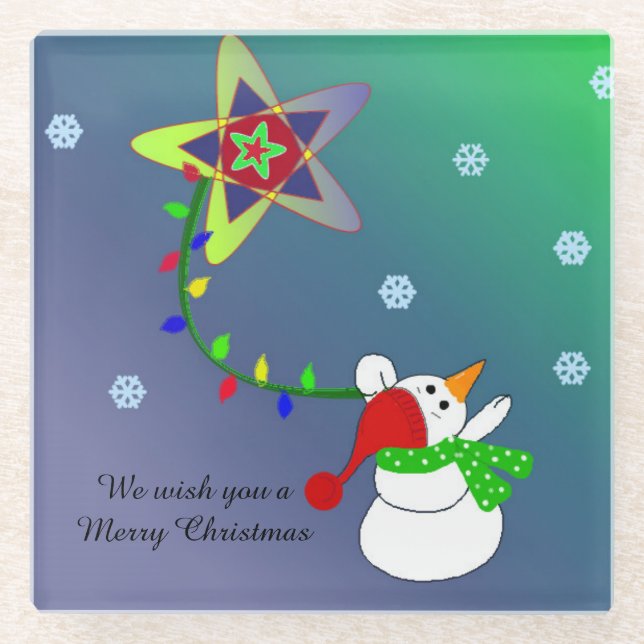 Posavasos De Vidrio Hombre de nieve con estrella (Anverso)