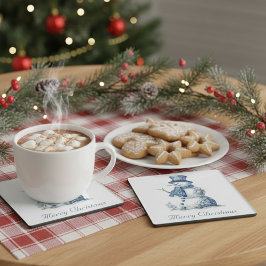 Posavasos De Vidrio Hombre de nieve en el personalizable azul Delft