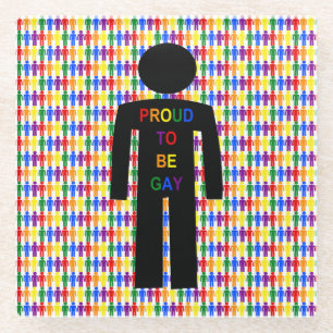 Posavasos De Vidrio Hombre gay LGBTQ Silhouette y hombres arcoiris
