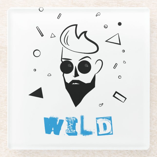 Posavasos De Vidrio Hombre salvaje - Hombre esbozado en negro, blanco  (Anverso)