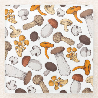 Posavasos De Vidrio Hongos dibujados a mano: fondo de comida.