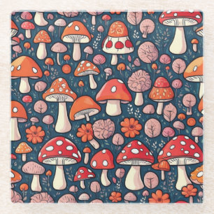 Posavasos De Vidrio Hongos florales rojos y triturados en una decoraci