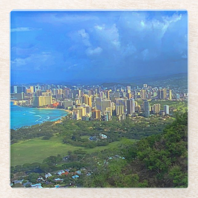 Posavasos De Vidrio Honolulu, línea aérea de Hawaii #1 (Anverso)