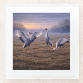 Posavasos De Vidrio Hooded Cranes in Winter - 
